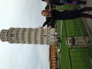 Ashley holds up the Leaning Tower of Pisa  (Photo by Ashley Arminio/Charger Bulletin photo) 