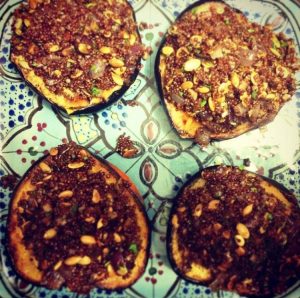 Roasted Acorn Squash with Red Quinoa Pilaf and Pepitas