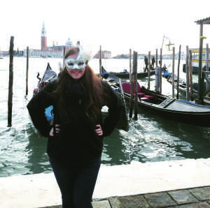 Jessica in one of her new Carnevale masks (Photo by Jessica Sullivan / Charger Bulletin Photo)