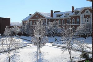 Maxcy Hall after the snow fall (Chariot Yearbook photo)