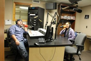 Rob Girard (left) and Kristina Gilbertie (right) Co-Hosts of Psych Word at WNHU/ Photo by Erica Naugle 