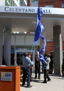 Unveiling the Celentano Hall's sign (Stan Godlewski Photo)