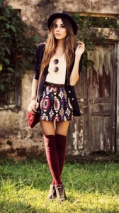 A patterned skirt styled with knee-highs  (Photo obtained via Pinterest)