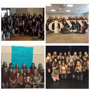 The new members of Delta Phi Epsilon (top left), Phi Sigma Sigma (top right), Alpha Sigma Alpha (bottom left) and Chi Kappa Rho (bottom right)  (Photo obtained via UNH Panhel Facebook)